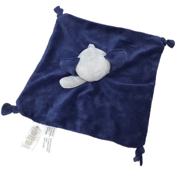 Elephant Navy Blue Cuddle Time Lovey Security Blanket Knotted Gray Satin Plush - Picture 4 of 7